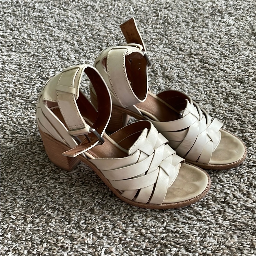 Frye Cream Heels with Woven Design
